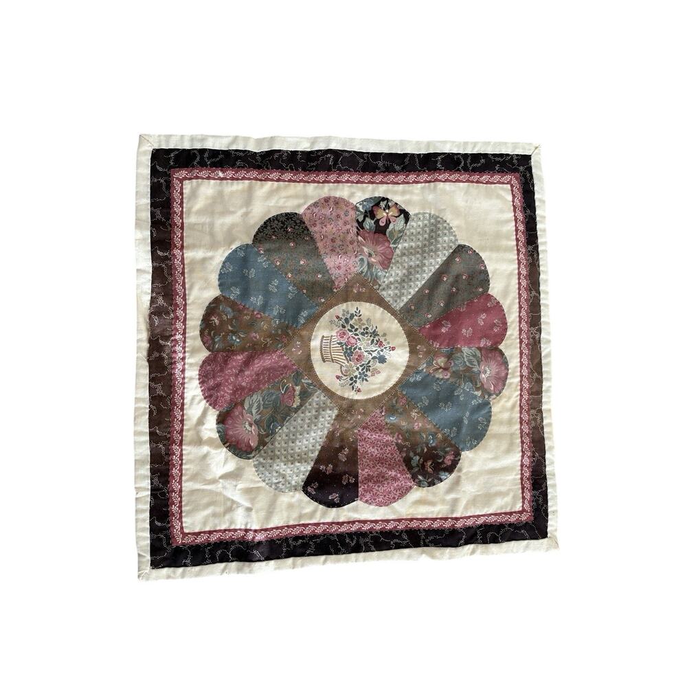Handmade Quilted quilt Table Topper Dresden Plate Style Floral Cottage Decor 16”